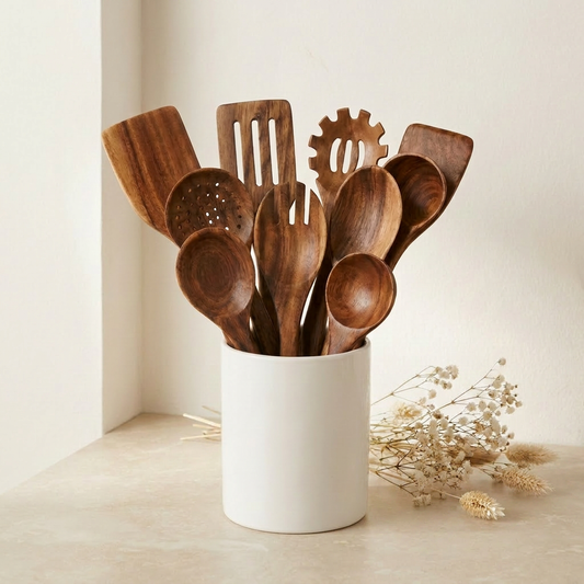 Non-Toxic Teak Wood Utensils |  10 Piece Set